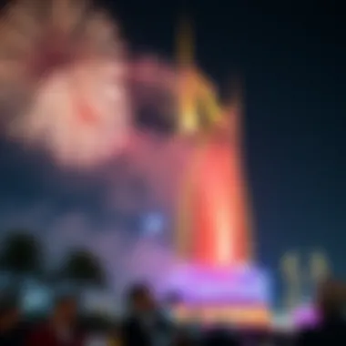 Iconic Dubai Landmark during Celebrations Iconic landmark of Dubai adorned during New Year festivities