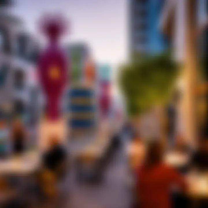 Outdoor Dining Experience at City Walk People enjoying outdoor dining at City Walk amidst artistic installations