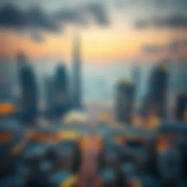 Dubai skyline with currency symbols