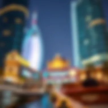 Illuminated surroundings of the Dubai Mall area