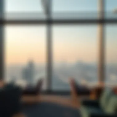 Dubai Skyline from a Business Lounge A view of Dubai skyline from a business lounge