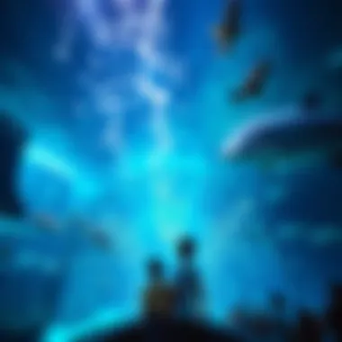 Underwater Tunnel View at Dubai Aquarium Family enjoying the Dubai Aquarium's underwater tunnel view.