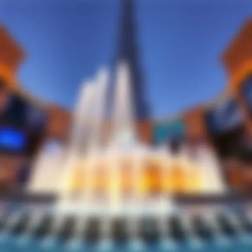 Dubai Mall Fountain with Burj Khalifa Stunning view of the Dubai Mall fountain with Burj Khalifa in the background.
