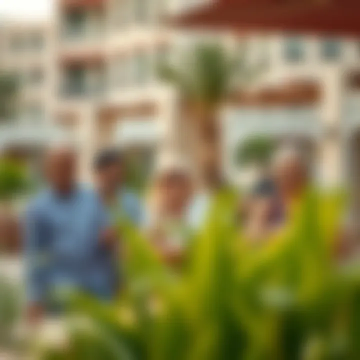 Happy residents enjoying community amenities in Al Rigga