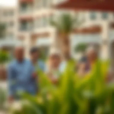 Residents Enjoying Community Amenities in Al Rigga Happy residents enjoying community amenities in Al Rigga