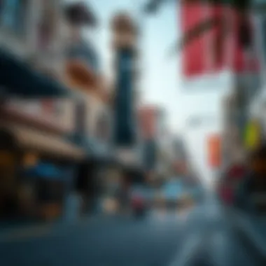 Vibrant neighborhood street showcasing local attractions