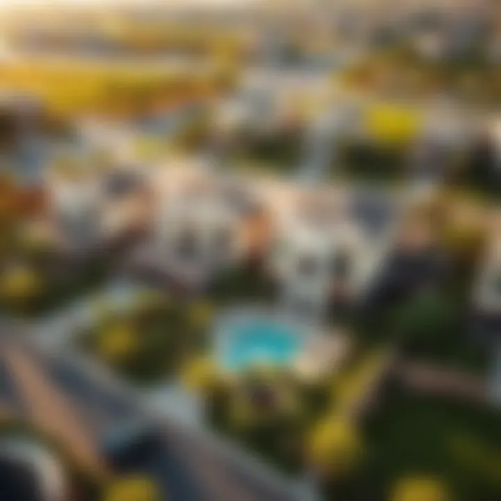 Serenity in Suburban Living Aerial view of a villa community with lush landscaping