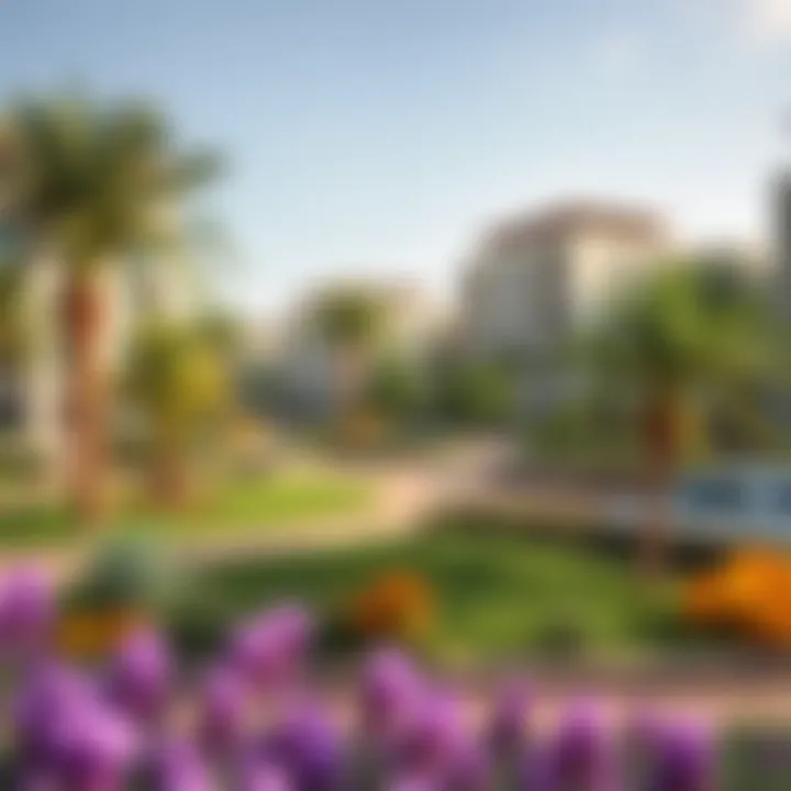 Lush Green Community Spaces in Wasl Hub Vibrant community area with green spaces