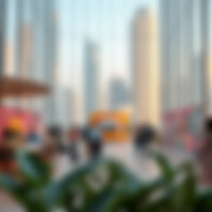 Illustration depicting cultural events taking place within the Festival Office Tower