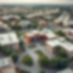 Aerial view of educational institutions near Damac Hills 2