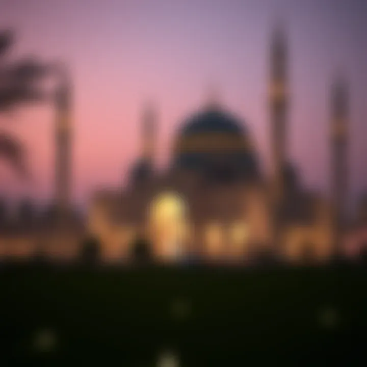 A mosque adorned with lights during Ramadan nights