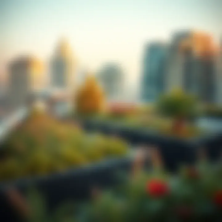 Skyward Greenery: Rooftop Innovations in Urban Dubai A rooftop garden that utilizes innovative methods to maximize green space in a dense urban setting