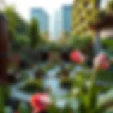 Urban Oasis: A Fusion of Nature and Design A vibrant urban garden showcasing diverse plant species and modern design elements