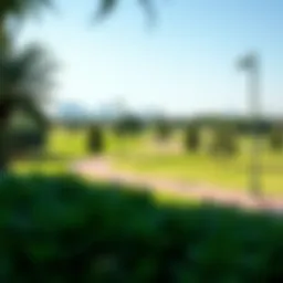 A serene view of The Greens Park showcasing its lush landscapes and walking trails