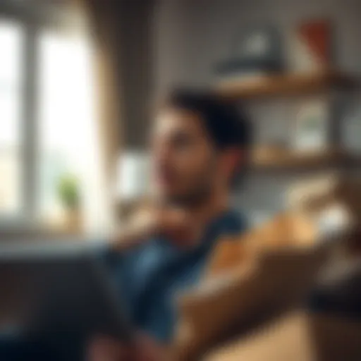 Evaluating Moving Companies A thoughtful individual reviewing moving company options