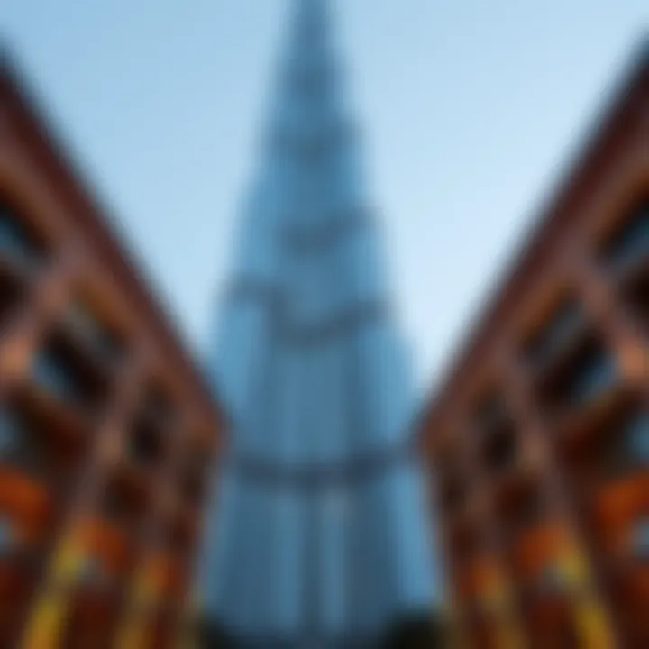 Architectural details of Burj Khalifa emphasizing its grandeur