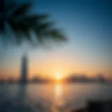 Dubai Skyline at Sunrise A breathtaking sunrise over Dubai's skyline reflecting on the water