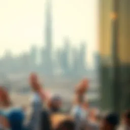 Overview of Dubai skyline with construction