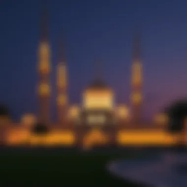The Spiritual Essence of Ramadan in Dubai A mosque in Dubai illuminated at dusk, representing the spiritual aspect of Ramadan