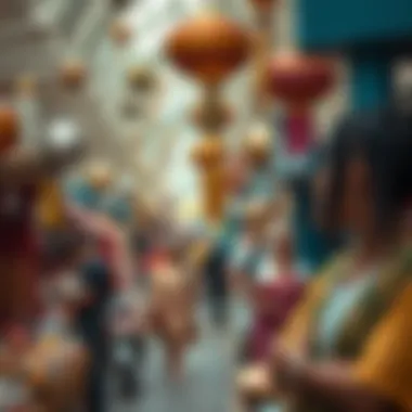 Vibrant local market showcasing cultural items during holidays